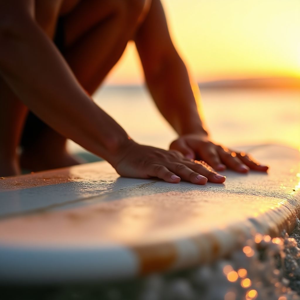 A surfer waxing his board before a session